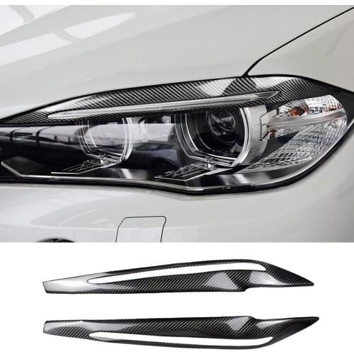 2PCS/Set Carbon Fiber Car Headlight Eyebrows Cover Stickers Decoration Decals for BMW F15 X5 2014-2017 Automobile Accessories