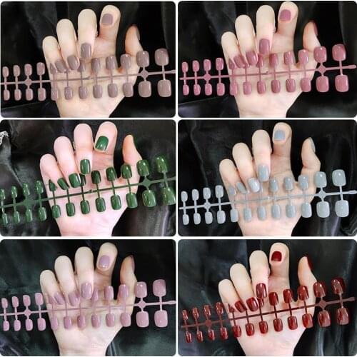 24pcs Short False Nails Press On Nails Top Forms for Nails Coffin Nail Tips Nails Fake Manicure Reusable False Nails With Glue