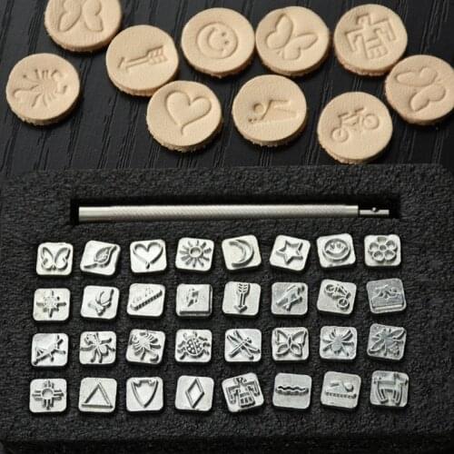 32pcs Patterns Leather Carving Punching Tool DIY Stamping Steel Puncher Custom Logo Stamps Indian Style Embossing Leather Craft