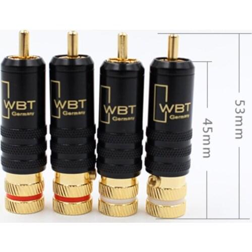 Hifi 4pcs RCA connectors male WBT-0144 signal line plug WBT 0144 RCA plug lotus head copper RCA plug connectors