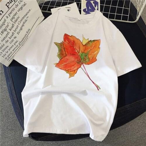 90s Harajuku Ladies Print Summer Ladies Top Womens T-shirt Red Maple Leaf Graphic T-shirt Short Sleeve Ladies