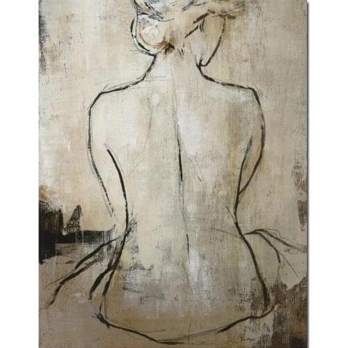 Abstract Oil Paintings Female Back Nude Black Gray Hand Painted Canvas Art Modern Woman For Bedroom Bathroom Wall Decor Spa Day