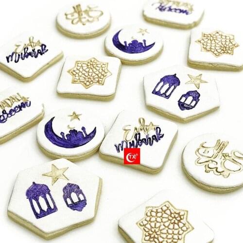 Acrylic Cake Tool Eid Hajj Mubarak Pattern Embossed Cutter Mold Ramadan Mubarak Eid Fondant Cake Cookie Cutter Stamp Decoration