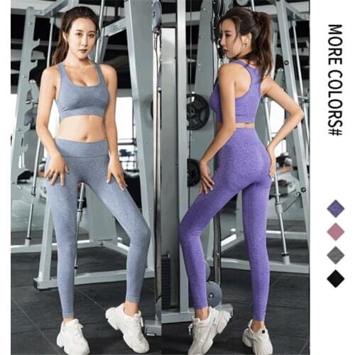 Seamless Two Piece Yoga Sets Bra and Leggings Women Gym Set Sportswear Workout Set Sports Tights Woman Fitness Sports Suit 2021
