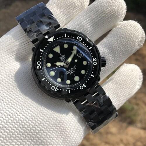 Steeldive SD1975X Diver Watch PVD Black Stainless Steel Case 300m Waterproof NH35 Automatic Movement Diving Wristwatch