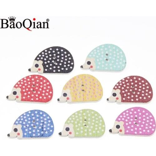 50Pcs Cartoon Hedgehog 2Hole Children Sewing Wooden Buttons For Clothing Scrapbooking Crafts DIY Kid Apparel Supplies