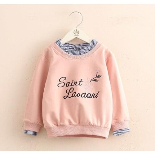 3-9 Years Baby Girls Hoodies Spring New Childrens Casual Letter Cotton Pullover Fake Two Print Girls Sweatshirts Kids Clothing