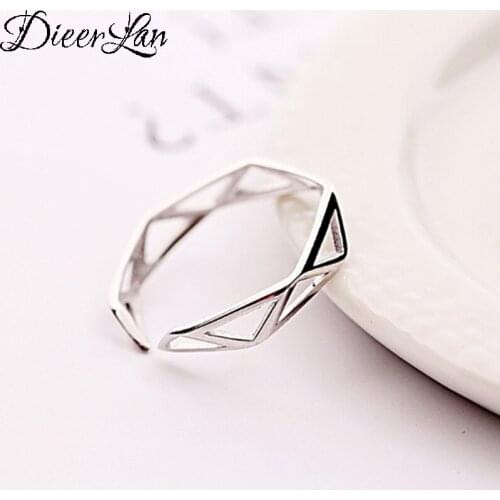 DIEERLAN Exaggerated Silver Color Hexagon Rings For Women Wedding Jewelry Adjustable Finger Men Ring Anillos
