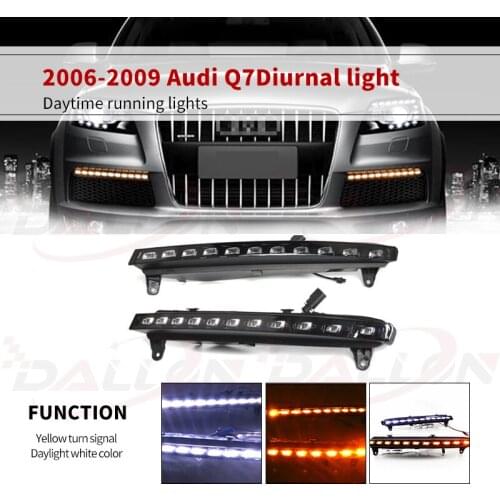 1Pair 12V LED DRL Daytime Running Lights Daylight For Audi Q7 2006 2007 2008 2009 Fog light with yellow turn Signal