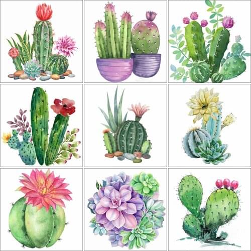 EverShine 5D Full Drill Square Diamond Embroidery Cactus Diamond Mosaic Plant Painting Rhinestones Flower Picture Handicraft