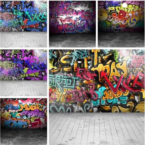 Grunge Graffiti Brick Wall Photophones Wooden Floor Baby Toy Portrait Custome Photography Backgrounds Photo Backdrops Photozone