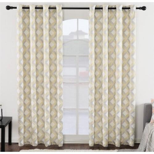 Jacquard Cotton Linen Colored Diamond Geometry Curtains Kitchen Window Shade Drapes For Living Room