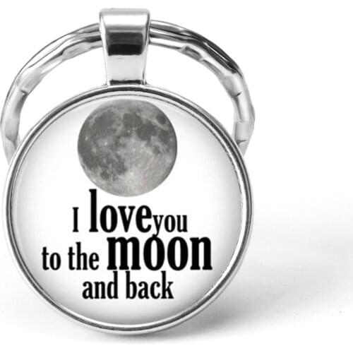 I Love You To The Moon and Back Valentines Keychain Love Jewelry Glass Pendant Key Chains for Couples Gift for Lover