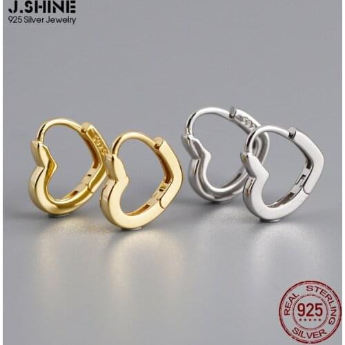 JShine Authentic 925 Silver Love Heart Ear Buckle Heart-Shaped Sterling Silver Hoop Earrings Hollow Geometric Fine Ear Jewelry