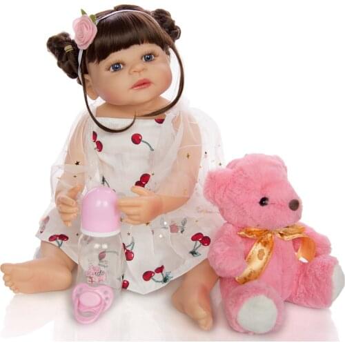 KEIUMI Cute Boneca Reborn Silicone Full Body Vinyl Reborn Baby Girl Dolls 55 cm Realistic Childrens Day Gifts Bed Time Playmate