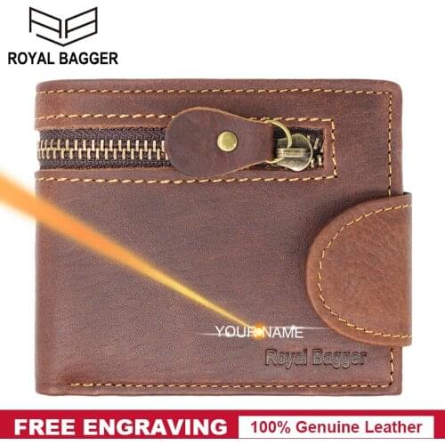 Royal Bagger Short Wallets for Men Genuine Cow Leather Card Holder Purse Man Retro Fashion Wallets