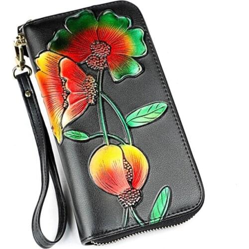 Womens Wallet Quality Card Holder Classic Female Purse Leather Women Design Flower Pattern Money Bag Fashion Zipper Long Purses