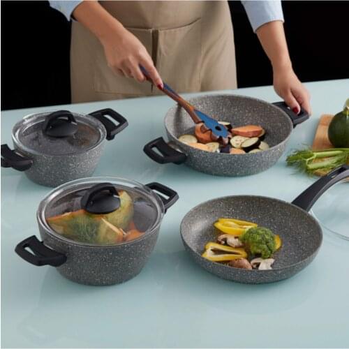 Gris Bio Granite 7 Piece Cookware Set Kitchen utensils Kitchen pot, Pan, Stainless, Fireproof, non-stick, 2021 new, In Stock