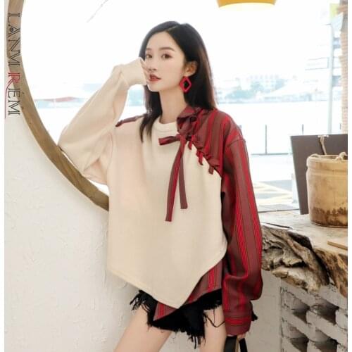 LANMREM 2021 Spring New Sweater Sets Of Women Loose Thick Retro Temperament Stitching Long-sleeved Sweater 19B-a477