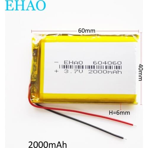 3.7V 2000mAh 604060 Lithium Polymer LiPo Rechargeable Battery cells For Mp3 DVD PAD camera Speaker Recorder GPS DV 6*40*60mm