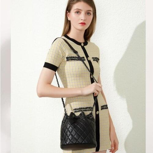 LOMANTINA Vintage Plaid Women Shoulder Bag Luxury Designer Crossbody Bags Chain Sling Sheepskin Bucket Tote Ladies Purses