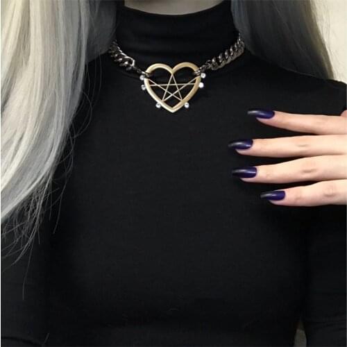 Fashion Punk Heart Necklace Charms Retro Hip Hop Jewelry For Women Harajuku Gothic Choker Chains Accessories
