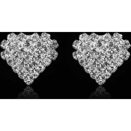 Fashion Women Jewelry Silver Color Rhinestone Crystal Stud Earrings Heart Shape Earrings for Women Wedding Prom Accessories