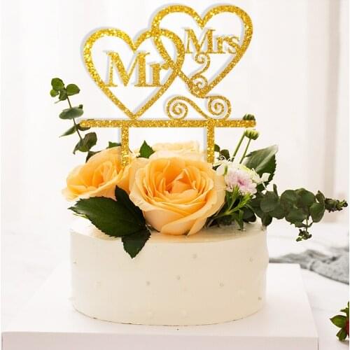 Mr and Mrs Wedding Cake Toppers Insert Golden Mirror Acrylic Cake Topper For Wedding Party Cakemultiple colour Cake Topper Flag