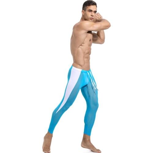 Men Breathable See-through Mesh Sport Training Leggings Trousers Cycling Gym Elastic Waistband Drawstring Skin Tight Sport Pants