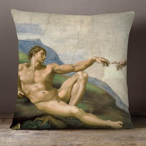 The Creation of Adam Cushion Covers Renaissance Mythology Painting Pillow Case 45X45cm Linen Polyester Sofa Decoration