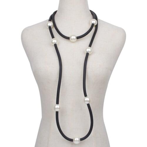 JID Big Pearl Beads Necklace For Women Rubber Long Chain Statement Pendant Necklace Lady Body Decorations Baroque Style Jewelry
