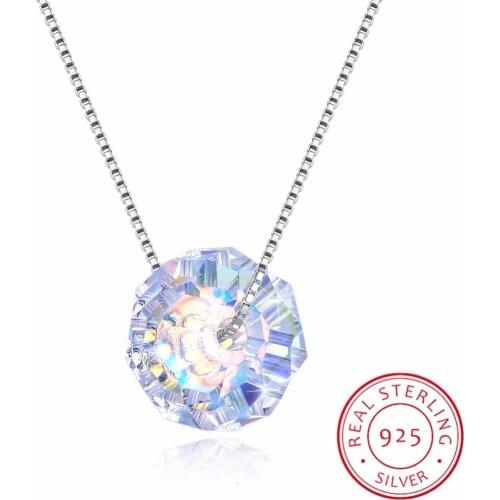 Lekani 925 Sterling Silver Necklace Ball Shaped Crystals From Swarovski Oval Beads Pendant Necklace For Women Jewelry Girl Gift
