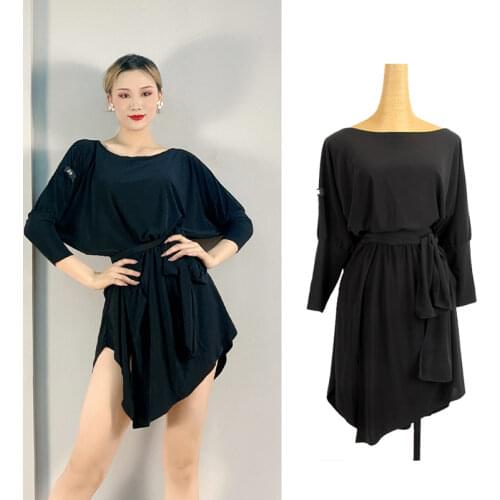 Hot Fashion Latin Dance Practice Dress Female Adult Ballroom Dance Clothes Autumn Long-Sleeve Irregular Sexy Dresses DWY4803