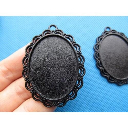 50pcs Black Oval Leice Border Base Setting Tray Bezel Pendant Charm,fit 30mmx40mm Cabochon/Cameo,DIY Accessory Jewellery Making
