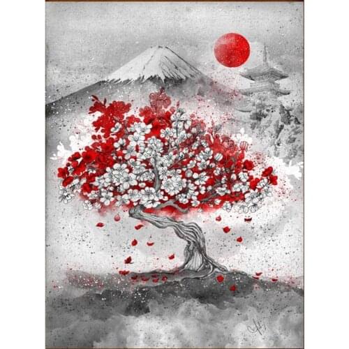 Cherry flower Mount Fuji Full Square or round Drill 5D DIY Diamond Painting scene Embroidery Cross Stitch Home Decor WG1172