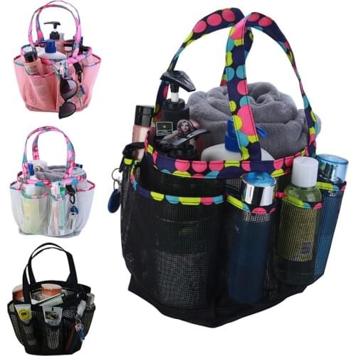 Mens Portable Mesh Shower Caddy Quick Dry Shower Tote Hanging Bath Toiletry Organizer Bag 7 Storage Pockets Double Handles Coll