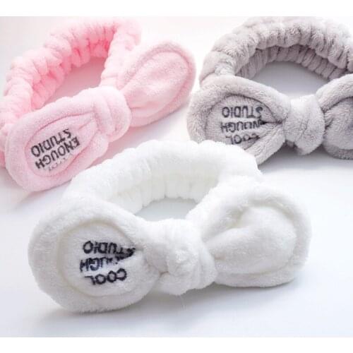 Korean Plush Embroidery Letter Knotted Headband for Women Bowknot Wash Face Headband Rabbit Ears Hair Accessories