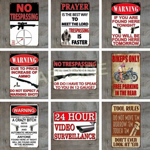 Warning Trespassers Will Be Shot Tin Sign Wall Art Home Garage Vintage Tavern Shop