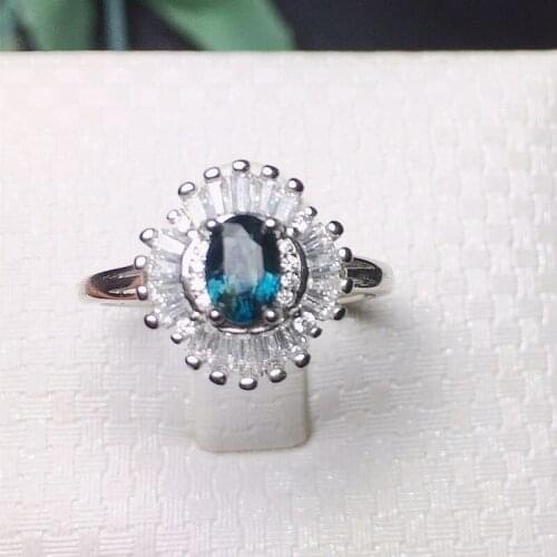 Natural real sapphire luxury ring 925 sterling silver 4*6mm 0.6ct gemstone Per jewelry Fine jewelry X215138