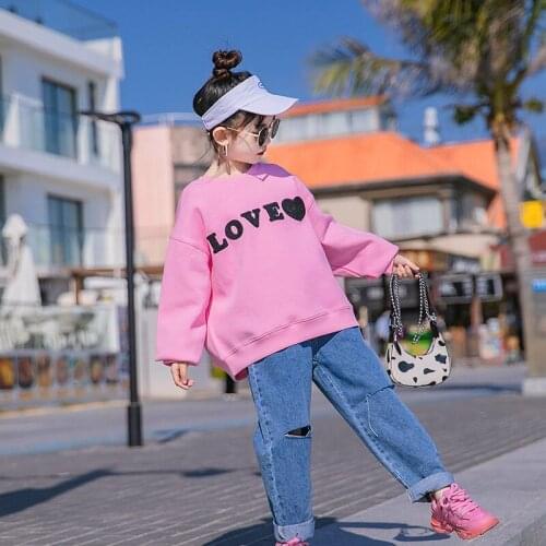 Girls Pink Embroidery Tops 8 10 12 years 2021 New Spring Autumn Fashion Teen Girls Sweatshirt