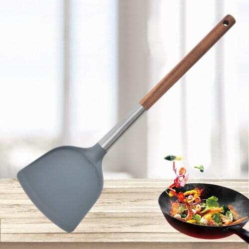 Gray Silicone Cooking ​Spatula kitchenware 35 CM Long Wooden Handle Cookware New Arrivals Kitchen Tools