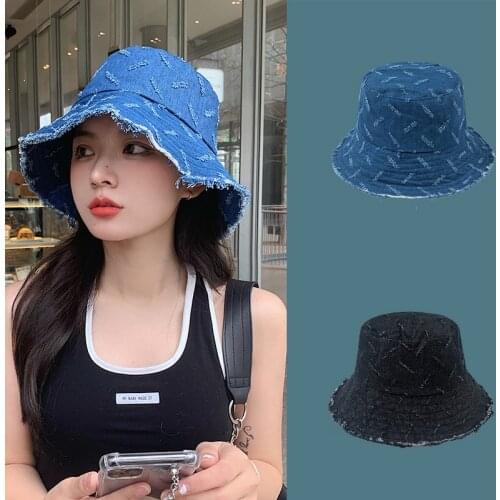 Fashion Women Girls Denim Broken edge Buckets Caps Sun Hats Korean Style Trendy Beach Sprong Summer Fisherman Caps Fishing Hats