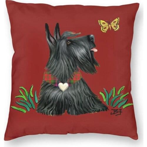 Scottish Terrier Watching A Butterfly Cushion Cover Sofa Living Room Scottie Dog Square Throw Pillow Cover 45x45cm