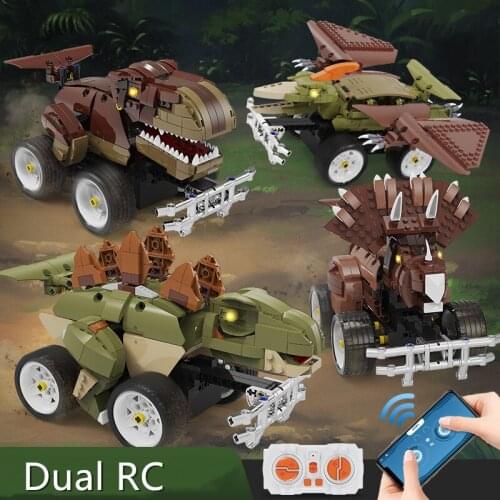 Assembled Dinosaur Toys Dino Car Dual RC App Steam Programming Enlightenment Education Animal Model Kids Pet Boys Children Gift