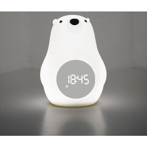 Modern Big White Wake-up Bear Clock Night Light for Bedroom Atmosphere Voice Control Touch Lights Charging Bedside Night Light