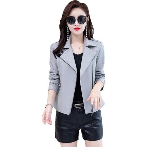 Genuine Leather Motorcycle Jacket Women Natural Sheepskin Coat Outerwear Female Turn Down Collar Biker Jackets 2021Spring Fall