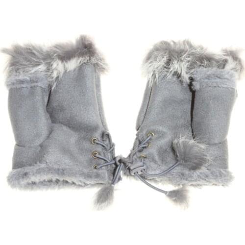 High Quality Half Finger Female Mitten GAOKE Cute Plush/Suede Leather Gloves faux Rabbit Hair Wrist Fingerless Mittens For Women