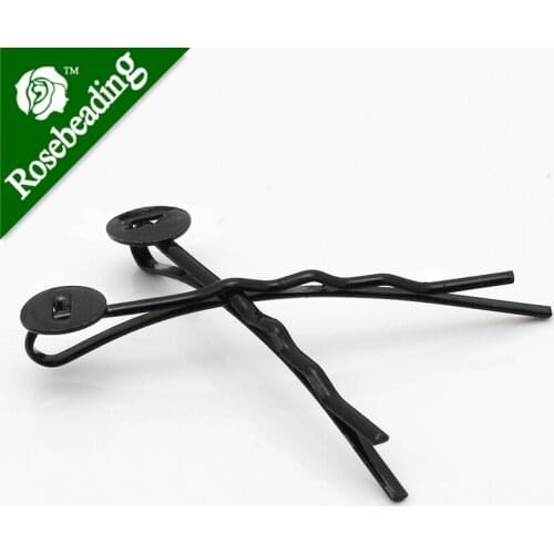 42mm Metal Hair Pins with 8mm round Glue Pad in black,50pcs/lot-C4488