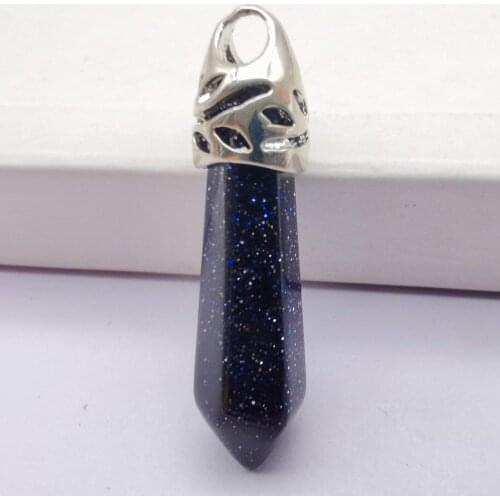 8x38MM Blue Sandstone Stone GEM Pillar Pendant Jewelry For Gift S213