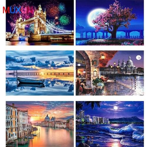 Diamond Painting Diamond Mosaic Landscape Diamond Embroidery City Night Scenery Home Decor Full Drill Needlework Crafts Rp606
